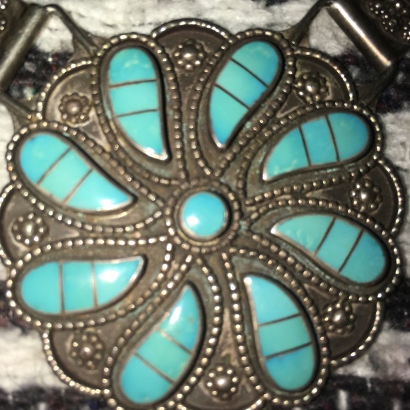 VINTAGE STERLING SILVER TURQUOISE NECKLACE EARRING - Picture 4 of 8